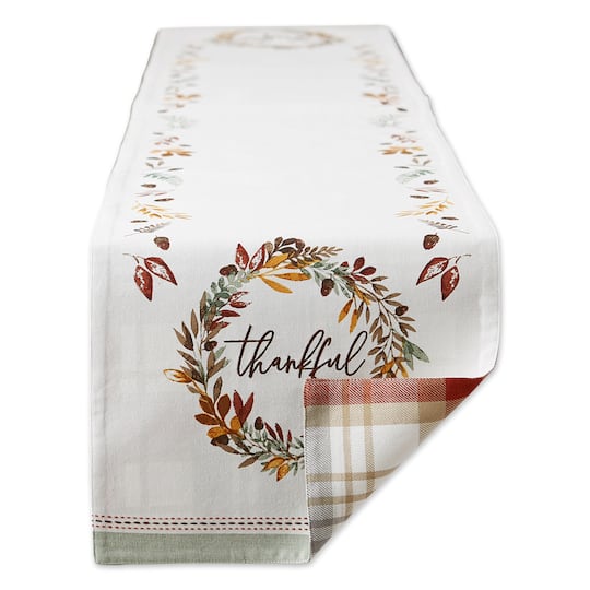 DII® 108" Thanksgiving Thankful Autumn, Fall Leaves, Reversible Table Runner